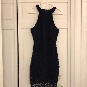 Lulus navy blue lace high neck dress
